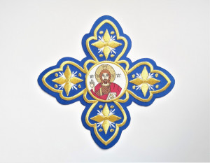 Ornament bisericesc cruce mare - albastru cu auriu cu Domnul