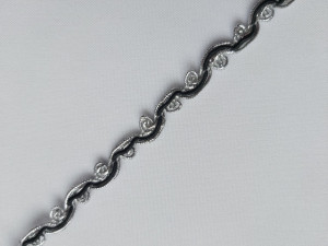 Galon poliester 10mm, cod 12, negru cu argintiu