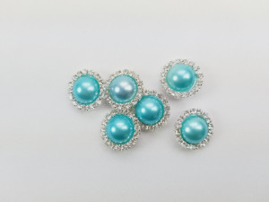 Nasturi cu strasuri si imitatie perla 16mm(M24) - bleu