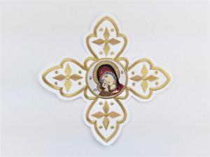 Ornament bisericesc cruce mare - alb cu auriu cu iconita