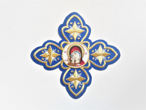 Ornament bisericesc cruce mare - albastru cu auriu cu Maica