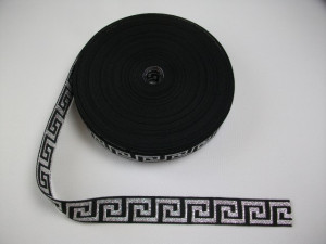Banda tesuta Model grecesc 25mm - argintiu pe negru