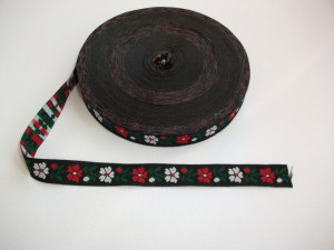 Banda tesuta flori 25 mm - fond negru
