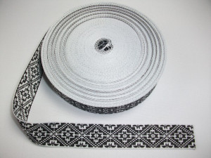 Banda tesuta Musty 25 mm - alb cu negru