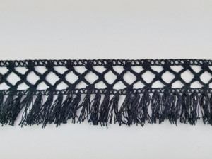 Dantela bumbac cu franjuri, 55mm/10m, neagra