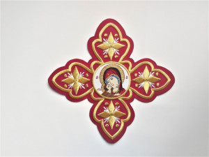 Ornament bisericesc cruce mare - visiniu cu auriu cu Maica
