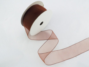 Panglica organza 41 mm maro roscat