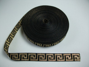 Banda tesuta Model grecesc 20mm - auriu pe negru