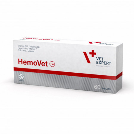 HemoVet cutie de 60 pastile, produs pe baza de Fier Hemic in tratamentele anemiilor de orice fel la Caine si Pisica
