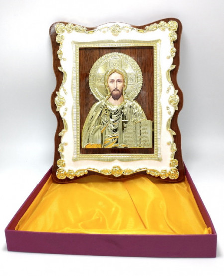 Icoana pe lemn cu marmura Iisus Binecuvantand