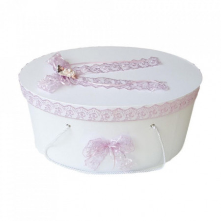 Set trusou botez, cutie trusou si lumanare, dantela si Ingeras, decor Lila, Denikos® 565