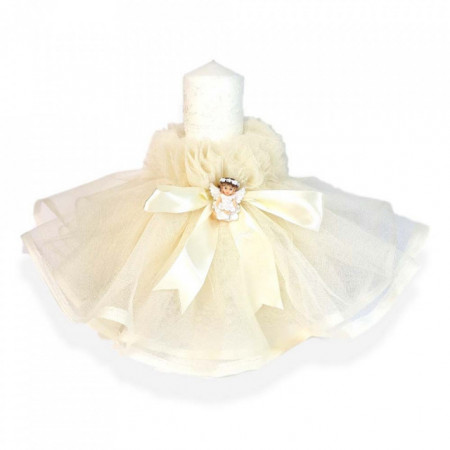 Set dantela trusou botez, cutie trusou si lumanare, Ingeras, decor ivoire, Denikos® 479
