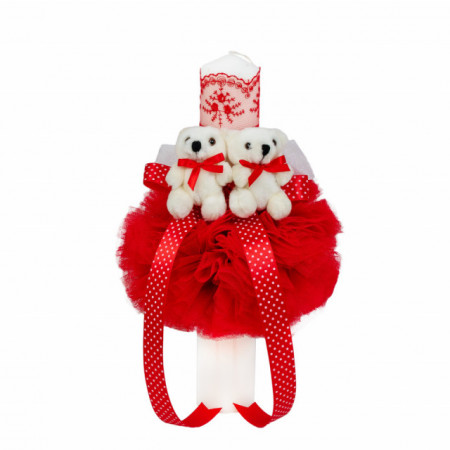 Lumanare botez glob cu ursuleti si trusou botez in landou, decor Rosu, Denikos® 591