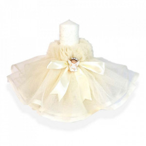 Set dantela trusou botez, cutie trusou si lumanare, Ingeras, decor ivoire, Denikos® 479