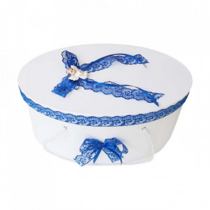 Set dantela trusou botez, cutie trusou si lumanare, Ingeras, decor albastru, Denikos® 476