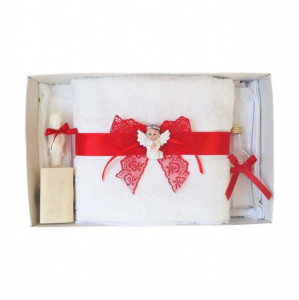 Set trusou botez, cutie trusou si lumanare, dantela si Ingeras, decor Rosu, Denikos® 567