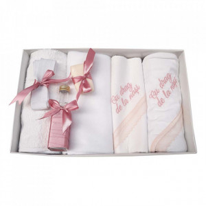 Trusou botez cu mesaj si lumanare dantela si Ingeras, decor roz pudra, Denikos® 551