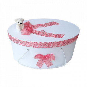 Set trusou botez, cutie trusou si lumanare, dantela si Ursuleti, decor corai, Denikos® 555