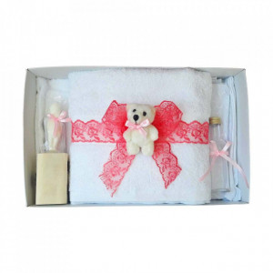 Trusou botez cu ursulet si lumanare glob, dantela si ursuleti, decor Corai, Denikos® 602