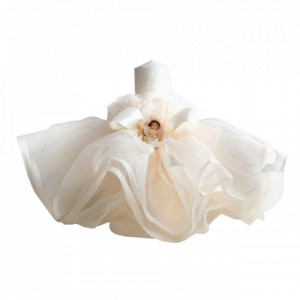 Trusou botez in landou si lumanare cu rochita si ingeras, decor ivoire Denikos® 129