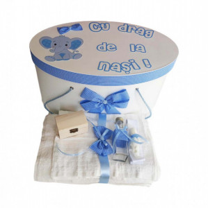 Set cutie trusou personalizata si trusou botez decor carouri si elefantel, Denikos® 224
