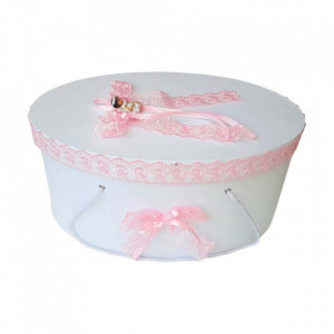 Set dantela trusou botez, cutie trusou si lumanare, Ingeras, decor roz, Denikos® 481
