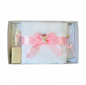 Set dantela trusou botez, cutie trusou si lumanare, Ingeras, decor roz, Denikos® 481