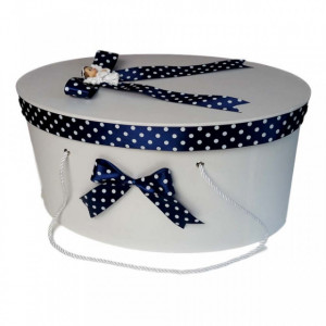 Set trusou botez si cutie trusou, Ingeras, fundita bleumarin cu buline, Denikos® 18