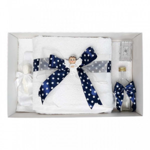 Set trusou botez si cutie trusou, Ingeras, fundita bleumarin cu buline, Denikos® 18
