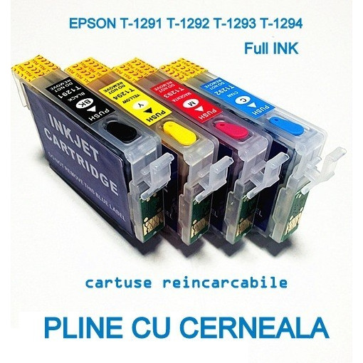 Cartuse autoresetabile PLIN CU CERNEALA EPSON T1292 reincarcabile refilabile Cyan ( Cartus T-1292 cip auto-resetabil albastru )