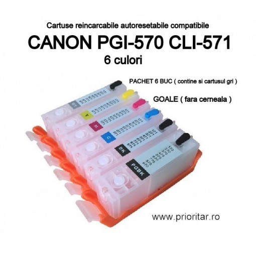 Cartuse reincarcabile pt CANON PGI570 CLI571 autoresetabile PGI-570 CLI-571 GOALE refilabile set 6 buc
