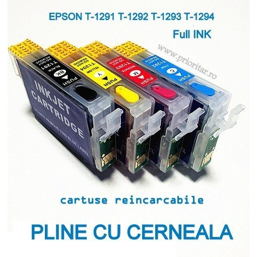 Cartus autoresetabil PLIN CU CERNEALA EPSON T1291 reincarcabil refilabil ( Cartus T-1291 cip auto-resetabil negru )