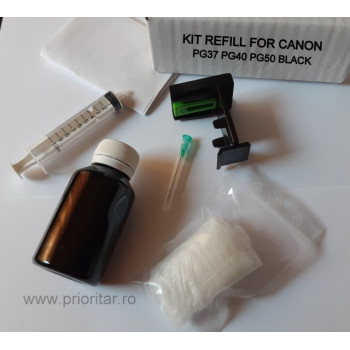 Kit refill reincarcare cartuse Canon PG-37 PG-40 PG-50 PG37 PG40 negru pt Pixma P1800 MP160 MP170 MP180 MP210 MP460 MP470 MX300 MX310