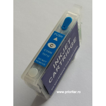 Cartus reincarcabil PLIN CU CERNEALA EPSON T0712 T712 albastru cu chip autoresetabil T-712 CYAN