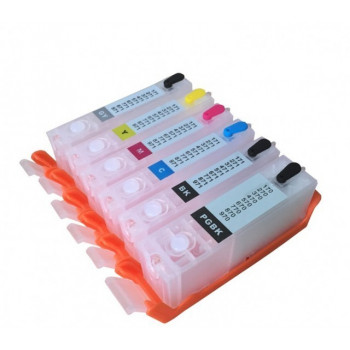 Cartuse reincarcabile pt CANON PGI570 CLI571 autoresetabile PGI-570 CLI-571 PLINE CU CERNEALA refilabile set 6 buc