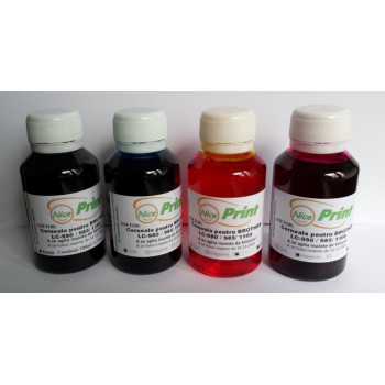 Set 4 X 100 ML Cerneala pt cartuse Brother LC980 LC985 LC1100 culori BK C M Y - total 400 ml