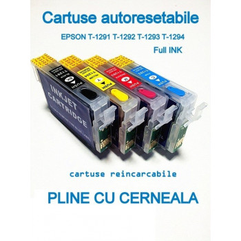 Cartuse autoresetabile PLINE CU CERNEALA EPSON T1293 reincarcabile refilabile Magenta ( Cartus T-1293 cip auto-resetabil rosu )