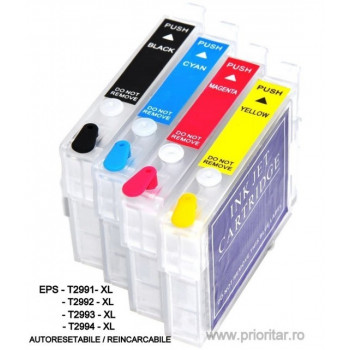 SET Cartuse reincarcabile pt EPSON 29 29-XL autoresetabile T2991 T2992 T2993 T2994 refilabile 29XL BK+C+M+Y T 2991 2992 2993 2994