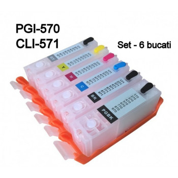 Cartuse reincarcabile pt CANON PGI570 CLI571 autoresetabile PGI-570 CLI-571 GOALE refilabile set 6 buc