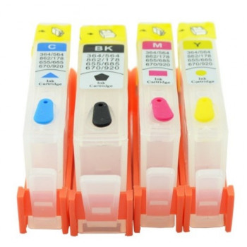 Set 4 cartuse reincarcabile autoresetabile pt HP-364 refilabile HP364 BLACK CYAN MAGENTA YELLOW