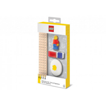 Set LEGO cu o minifigurina, 4 creioane, 1 topper, 1 ascutitoare,
