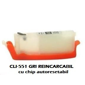 Cartus reincarcabil pt CANON CLI-551 GRI CLI551-GY gray refilabil gol cu cip autoresetabil