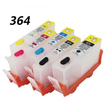 Set 5 cartuse reincarcabile pt HP-364 refilabile HP364 BLACK BK-PHOTO CYAN MAGENTA YELLOW