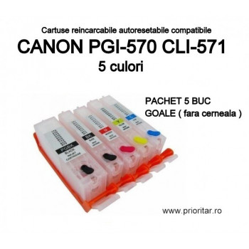 Cartuse reincarcabile pt CANON PGI570 CLI571 autoresetabile PGI-570 CLI-571 GOALE refilabile set 5 buc