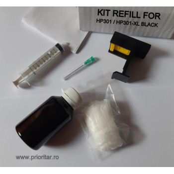 Kit refill negru reincarcare cartuse HP-301 ( HP301 HP-301-XL CH561EE CH563EE )