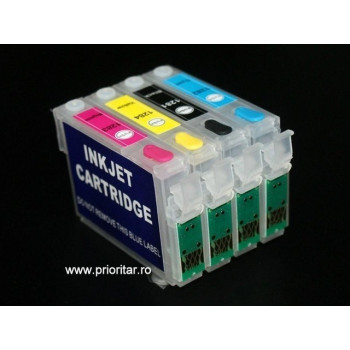 PACHET Cartuse autoresetabile EPSON T1281 T1282 T1283 T1284 reincarcabile refilabile goale ( Cartus T-1281 T-1282 T-1283 T-1284 cip auto-resetabil ) Epson BX305F S22 SX125 SX130 SX235W SX420W SX425W SX435W SX438W SX440W SX445W