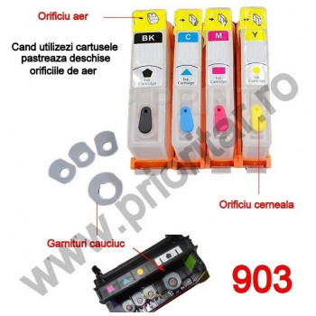 Set 4 cartuse reincarcabile pt HP903 refilabile HP 903XL HP Officejet PRO 6950 6960 6970