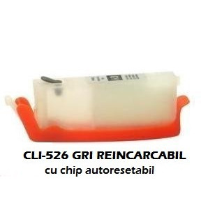 Cartus reincarcabil pt CANON CLI-526 GRI CLI526-GY gray refilabil gol cu cip autoresetabil