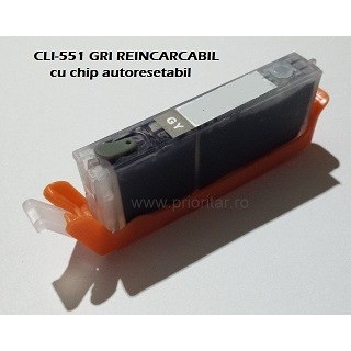 Cartus reincarcabil pt CANON CLI-551 GRI CLI551-GY gray refilabil PLIN CU CERNEALA cu cip autoresetabil