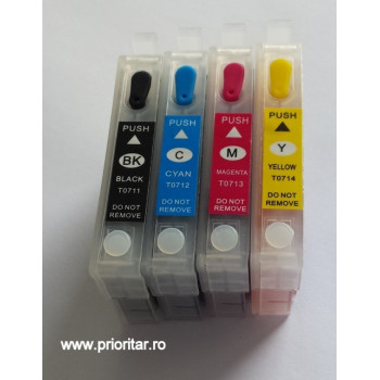 Cartuse reincarcabile PLINE CU CERNEALA Epson T711 T712 T713 T714 autoresetabile T0711 T0712 T0713 T0714 Pack 4 cartuse compatibile